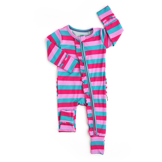 GIGI & MAX RUFFLE FOOTIE-MADDIE STRIPE N