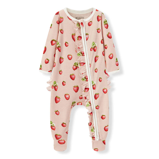 MILKBARN ORGANIC COTTON RUFFLE FOOTE STRAWBERRY