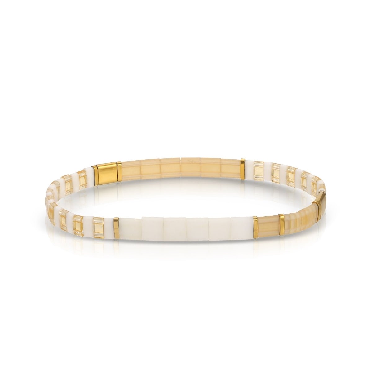 SPLENDID IRIS-MIYUKI TILA STRETCH BRACELET-GOLD/WH