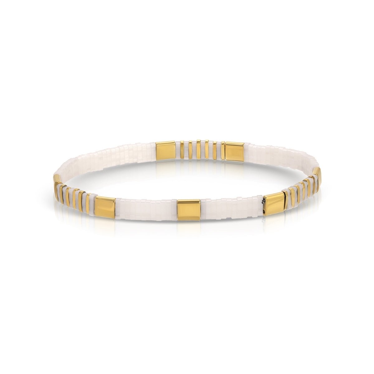 SPLENDID IRIS-MIYUKI TILA STRETCH BRACELET-GOLD/WH