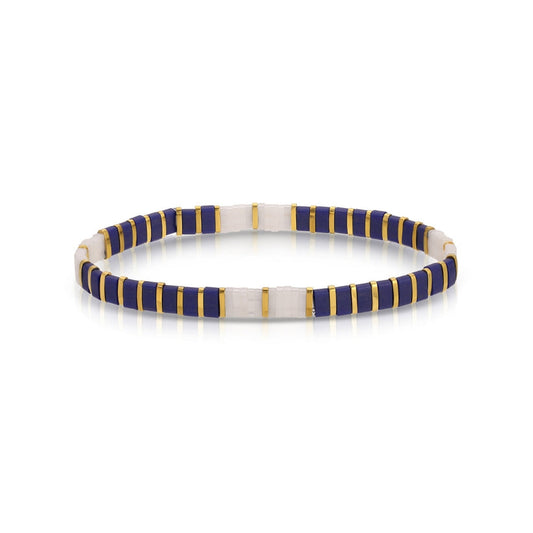 SPLENDID IRIS-MIYUKI TILA STRETCH BRACELET-NAVY BLUE/WHITE