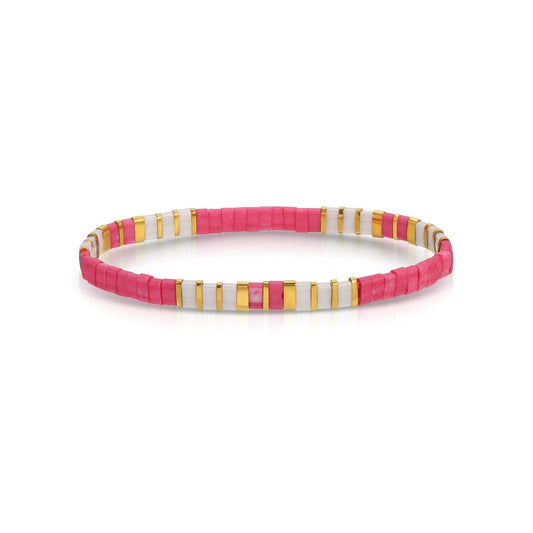 SPLENDID IRIS-MIYUKI TILA STRETCH BRACELET-PINK/WHITE