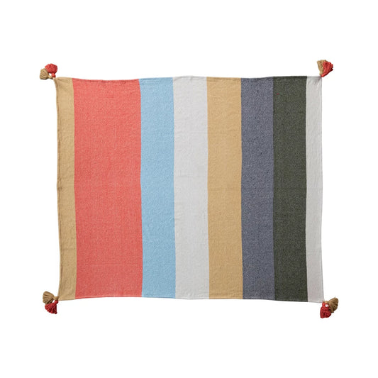 60X50 WOVEN COTTON BLANKET-STRIPES & TASSEL