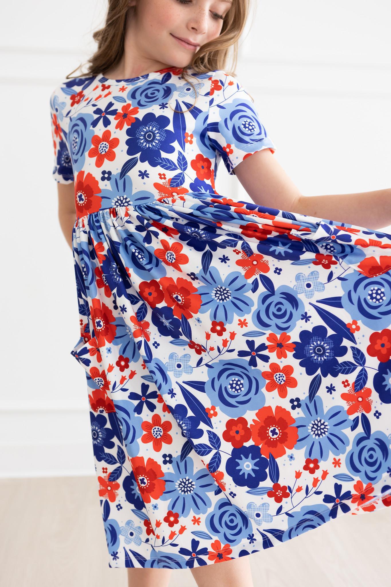 MILA & ROSE HAPPY 4TH FLORAL S/S POCKET TWIRL DRESS