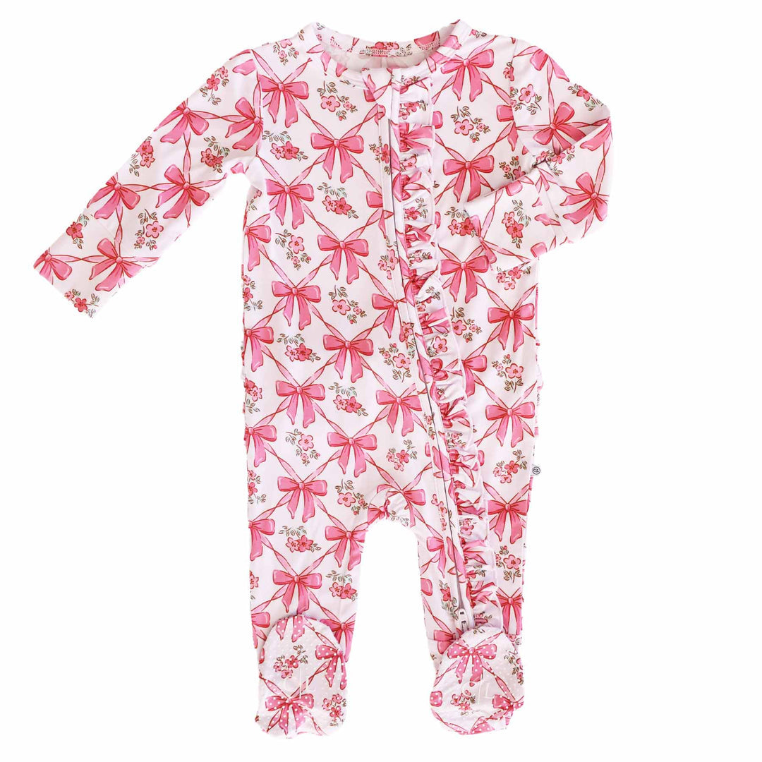 CADEN LANE RUFFLE FOOTIE- BOW BESTIES