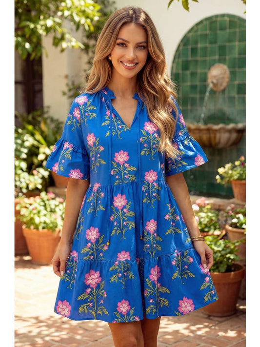 1ST WOMAN ROYAL BLUE/PINK FLORAL DRESS
