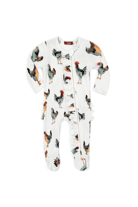 MILKBARN ORGANIC ZIP RUFFLE  FOOTIE-CHICKEN