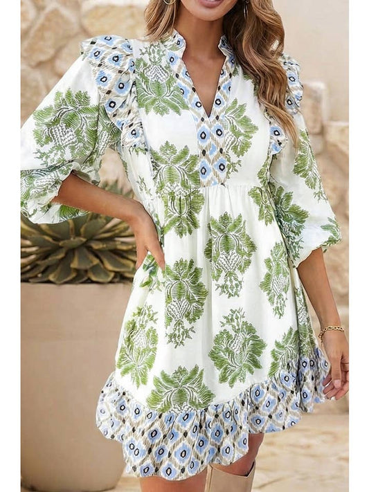 LITTLE DAISY CLOSET-FLORAL GREEN PRINT DRESS-SMALL
