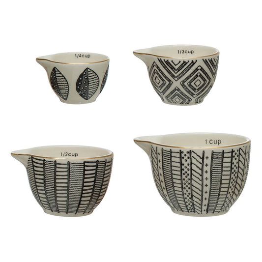S/4  STONEWARE MEASURING CUPS BLK & WHT