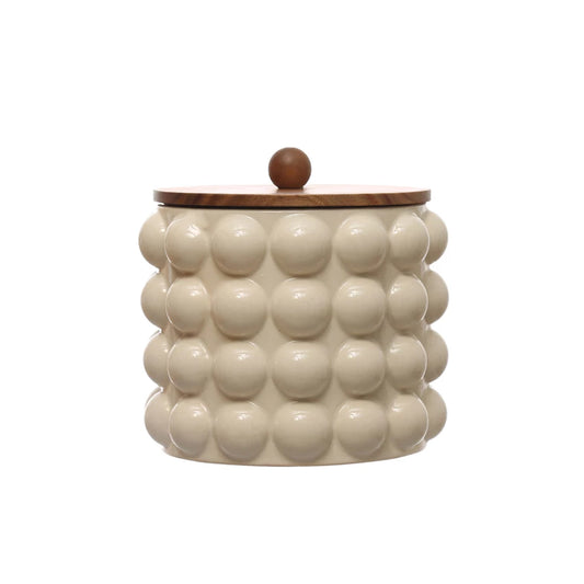LARGE ROUND RAISED DOT CANISTER/WOOD LID