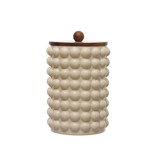 TALL ROUND RAISED DOT CANISTER/WOOD LID