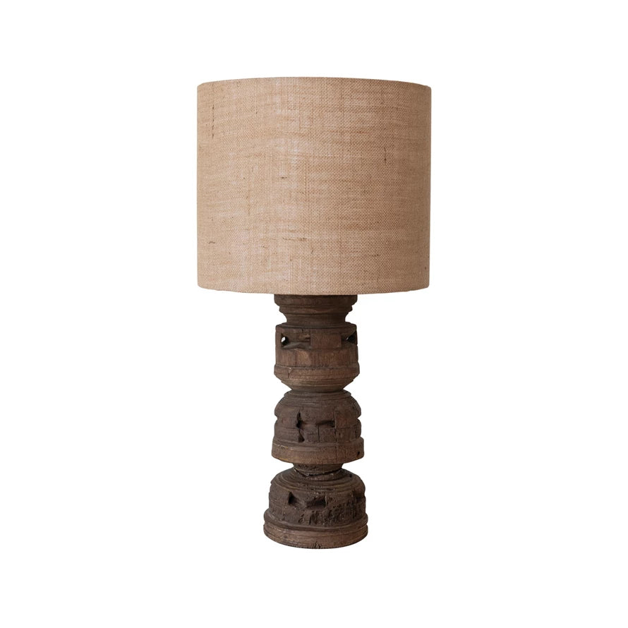 RECLAIMED WOOD TABLE LAMP W/JUTE SHADE