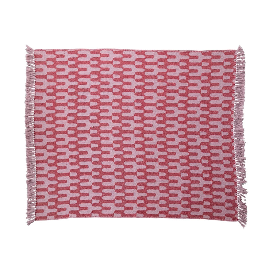 50X60 WOVEN COTTON BLEND THROW-RED & PK