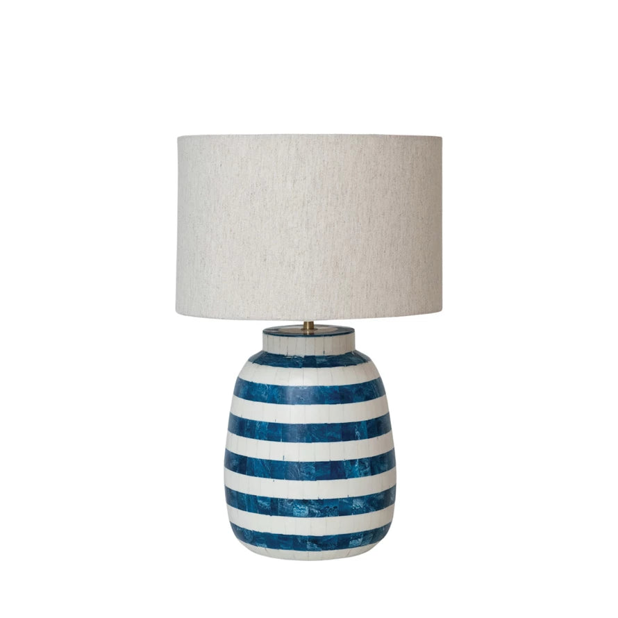 Resin Inlaid Table Lamp w/ Stripes & Cotton Shade