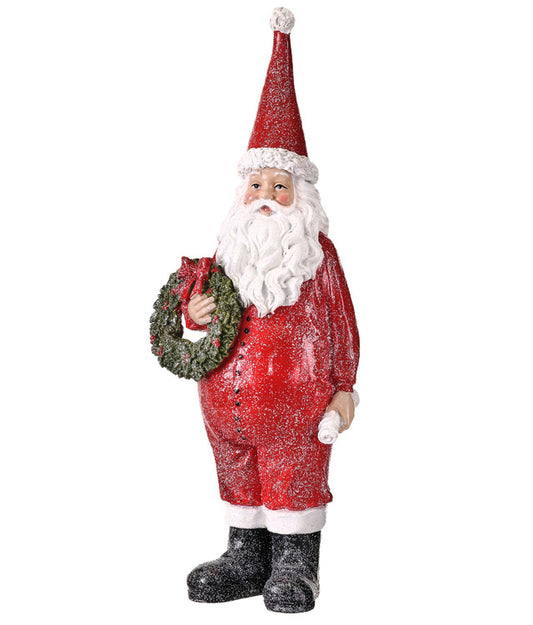 14" RESIN SANTA IN NIGHT CLOTHES W/ WREATH
