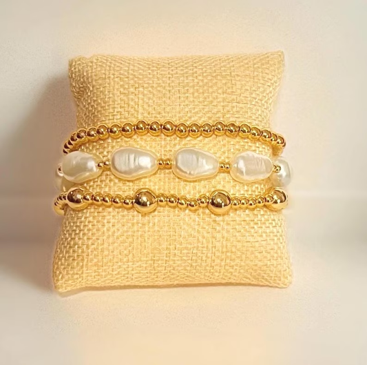 FRESHWATER PEARL LAYERED STRETCH BRACELET