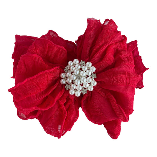 IN AWE BOW/BRIGHT RED W/ PEARLS