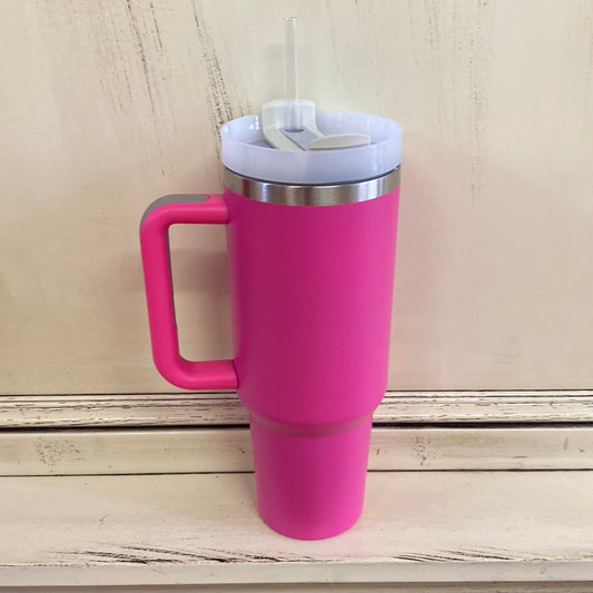 INSULATED CUP W/ STRAW-HOT PINK