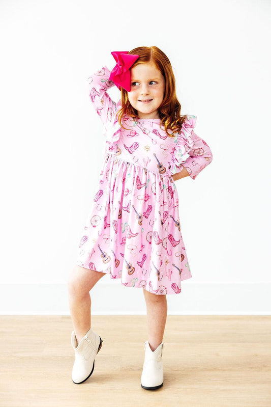 MILA & ROSE 3/4 SLV RUFFLE TWIRL DRESS-BOOT SCOOTIN