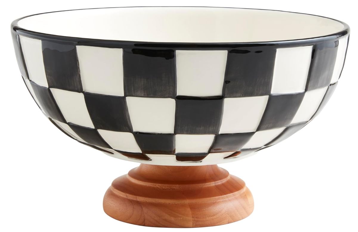MUD PIE CHECKED PEDESTAL BOWL