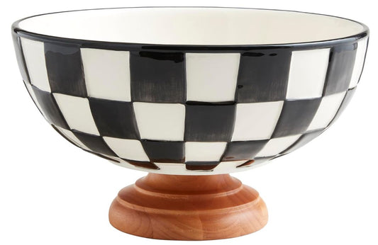 MUD PIE CHECKED PEDESTAL BOWL