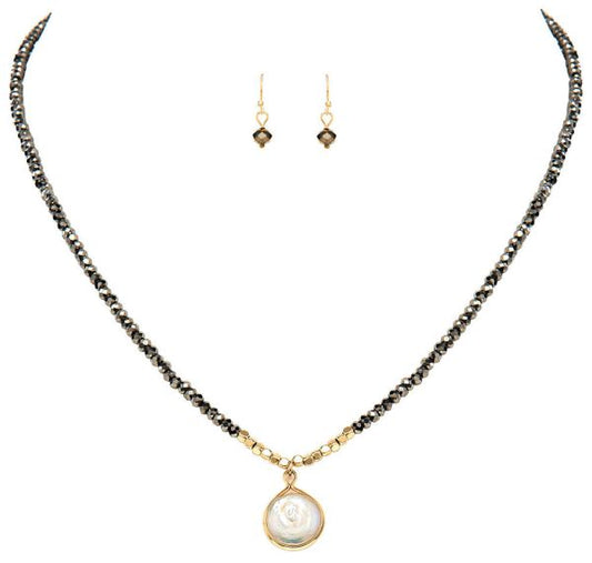 RAIN GOLD GREY GLASS PEARL DROP NECKLACE SET