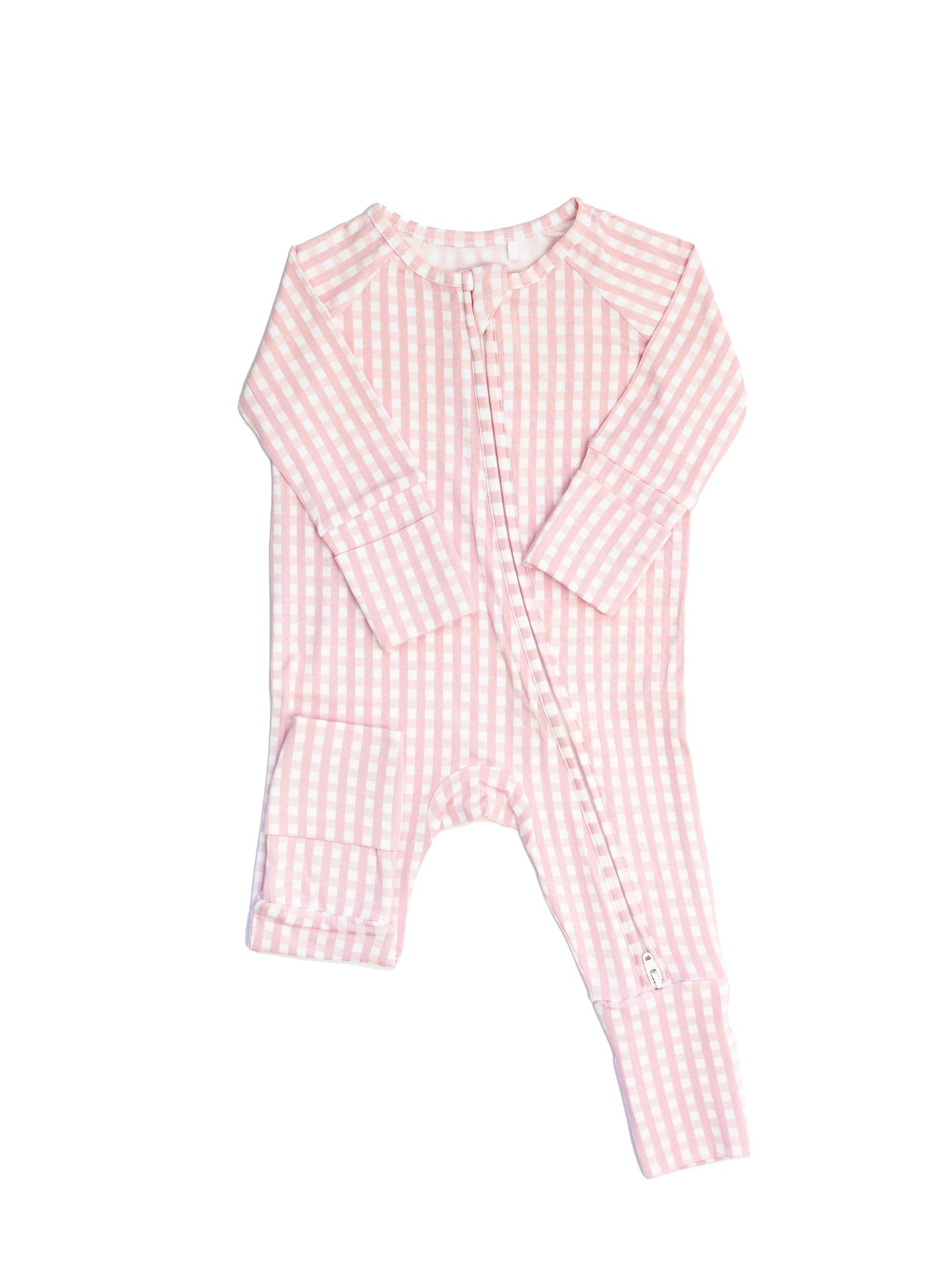 UPTOWN KIDS SLEEP ROMPER-GINGHAM/PINK