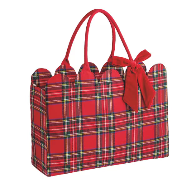 MUD PIE TARTAN SCALLOP TOTE-RED