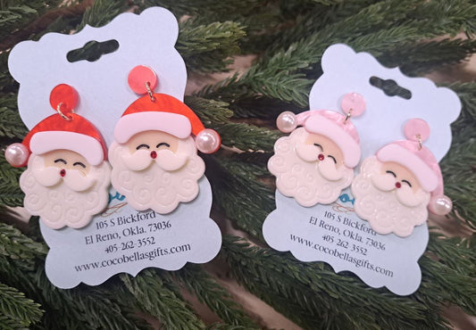SANTA EARRINGS W/PEARL BALL