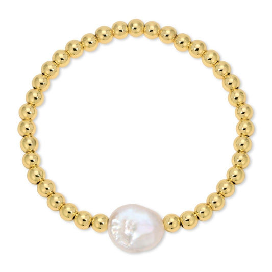 SPLENDID IRIS-5MM BEADED W/LG BAROQUE PEARL-GOLD BRACELET