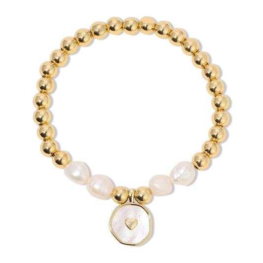 SPLENDID IRIS- 6mm BEADED HEART AND PEARL BRACELET