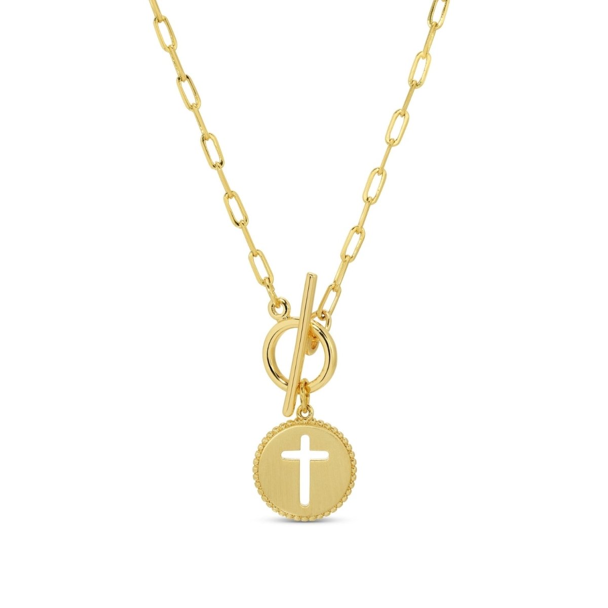 SPLENDID IRIS-NECKLACE W/ROUND PENDANTW/CROSS CUTOUT