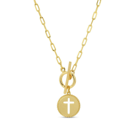 SPLENDID IRIS-NECKLACE W/ROUND PENDANTW/CROSS CUTOUT