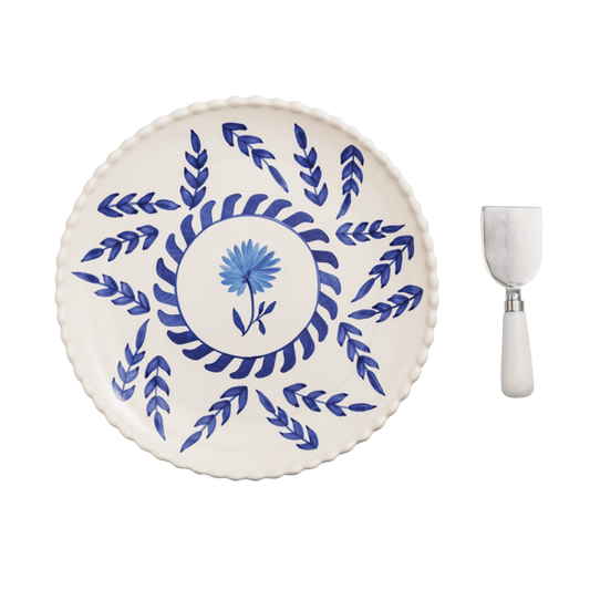 MUD PIE BLUE ROUND PLATTER W/SERVER