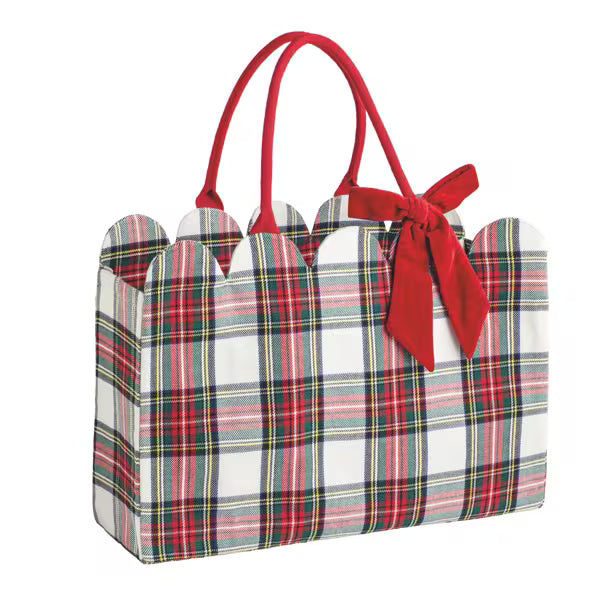 MUD PIE TARTAN SCALLOP TOTE-WHITE