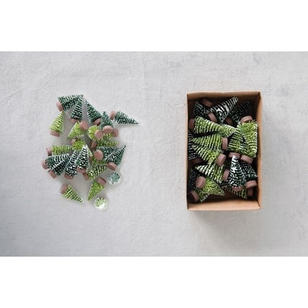 S/24 2"H BOTTLE BRUSH TREES W/SNOW-GREEN