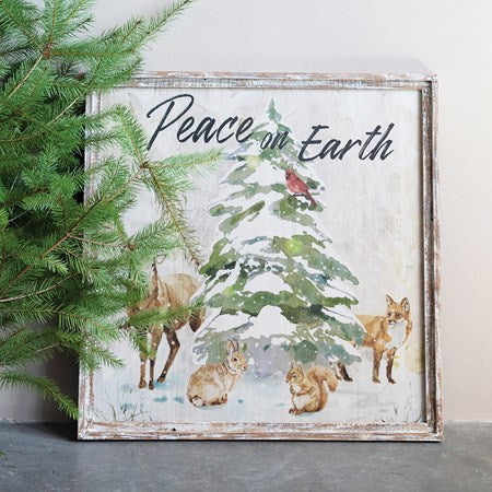24.5 IN SQ WOOD FRAMED PEACE ON EARTH