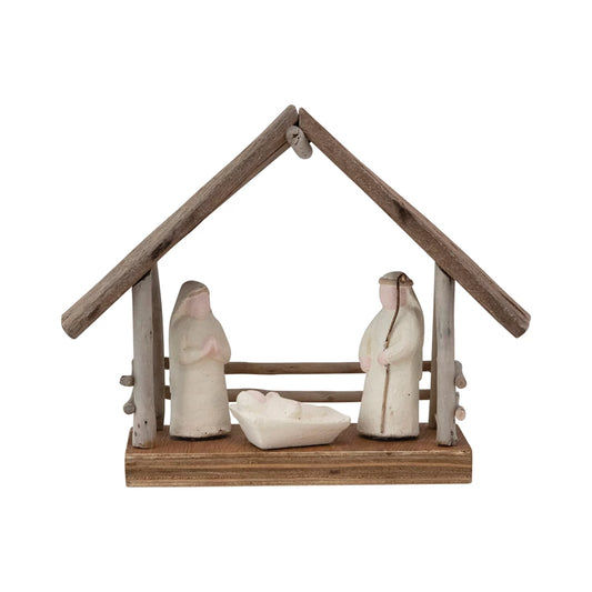 8-1/2LX7"H DRIFTWOOD PAPER MACHE NATIVITY W/BASE