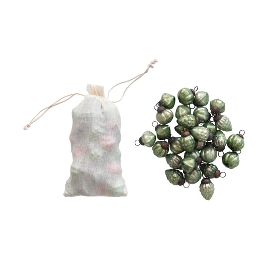 S/36 1" EMB GLASS ORNAMENTS IN BAG-GREEN