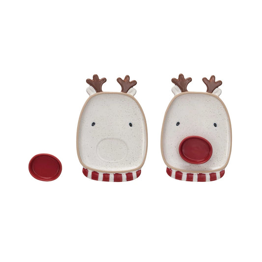 S/2 9-3/4"L STONEWARE REINDEER PLATE W 3" ROUND DI