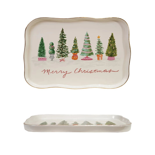 13"L STONEWARE PLATTER "MERRY CHRISTMAS" MULTI COL
