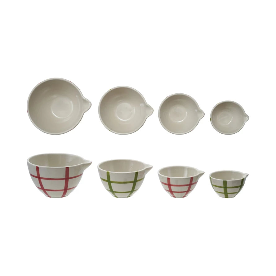 S/4 4-1/2"L STONEWARE PREP BOWLS W/ GRID PATTERN