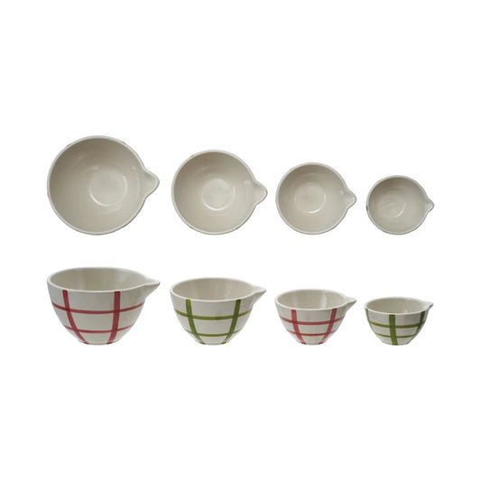 S/4 4-1/2"L STONEWARE PREP BOWLS W/ GRID PATTERN