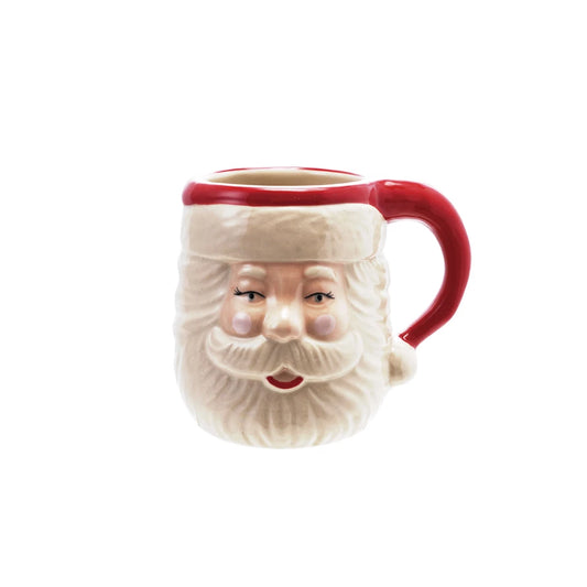 3-3/4" RD X 4"H STONEWARE SANTA MUG-RED/WHITE