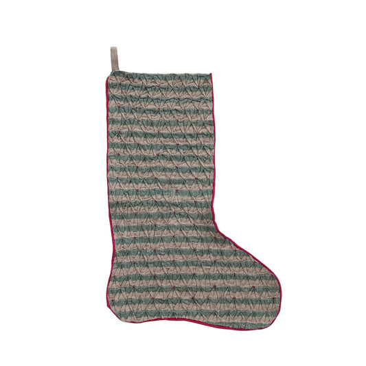 20" H WOVEN COTTON PRINTED STOCKING W/STRIPES