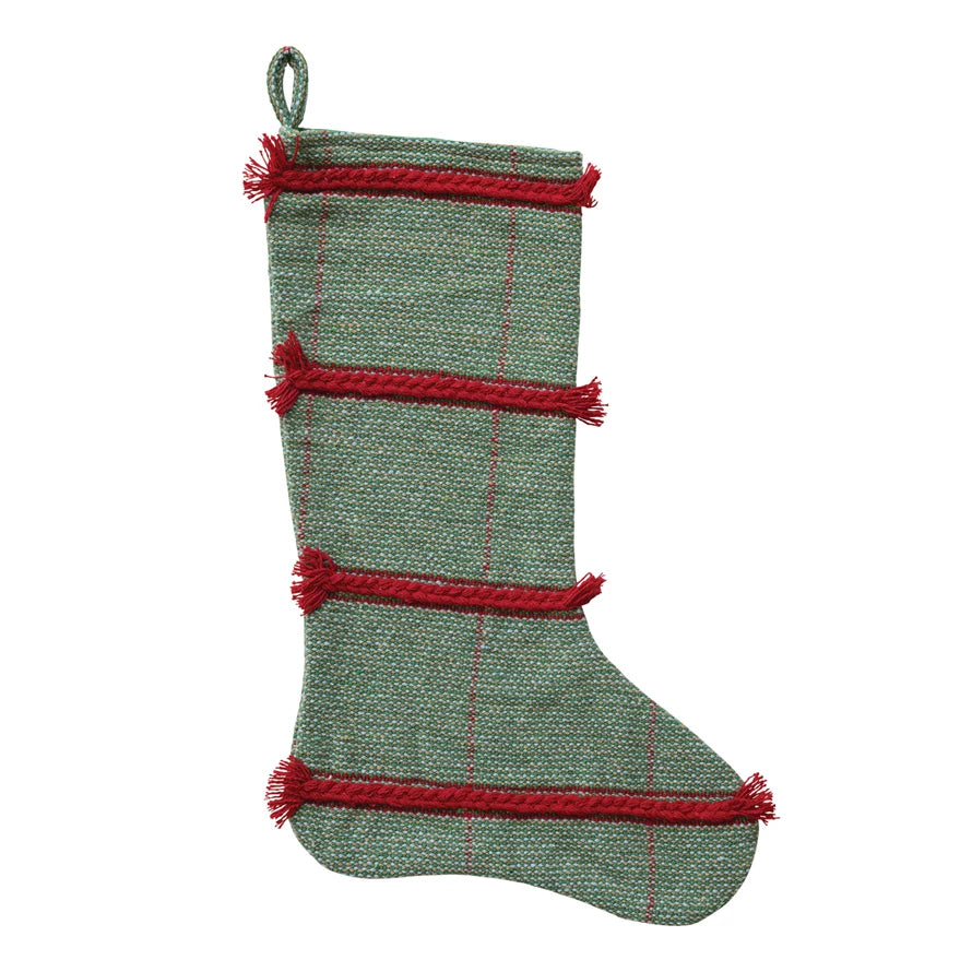 20" H WOVEN COTTON STOCKING W/BRAIDED EMBROIDERY
