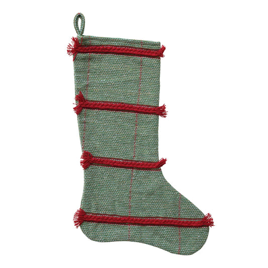 20" H WOVEN COTTON STOCKING W/BRAIDED EMBROIDERY