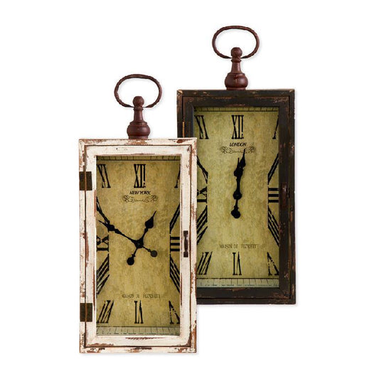 WHITE RECTANGULAR WOOD CLOCK/CREAM