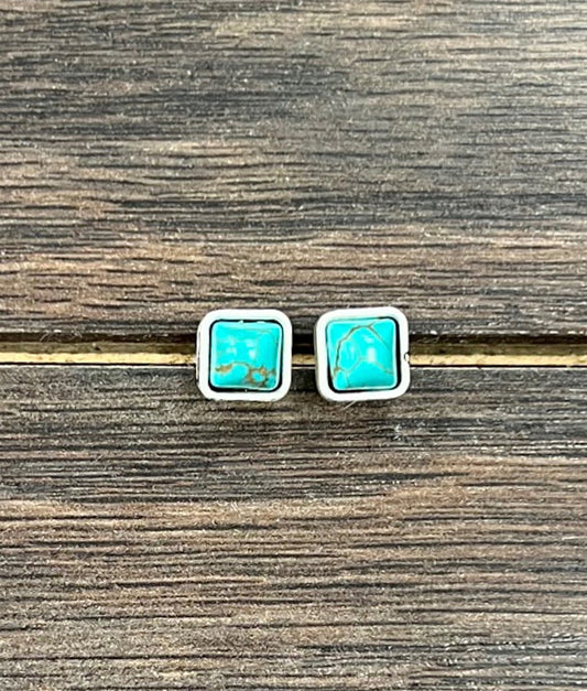 ISAC TURQ/SILVER SQUARE STUD EARRINGS