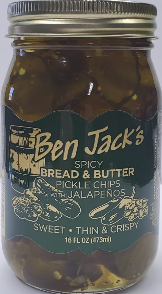 BEN JACK’S SPICY BREAD& BUTTER PICKLES W/JALEPENOS